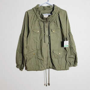 Relativity Womens Olive Green Drawstring Jacket Pockets roll tab sleeves Large